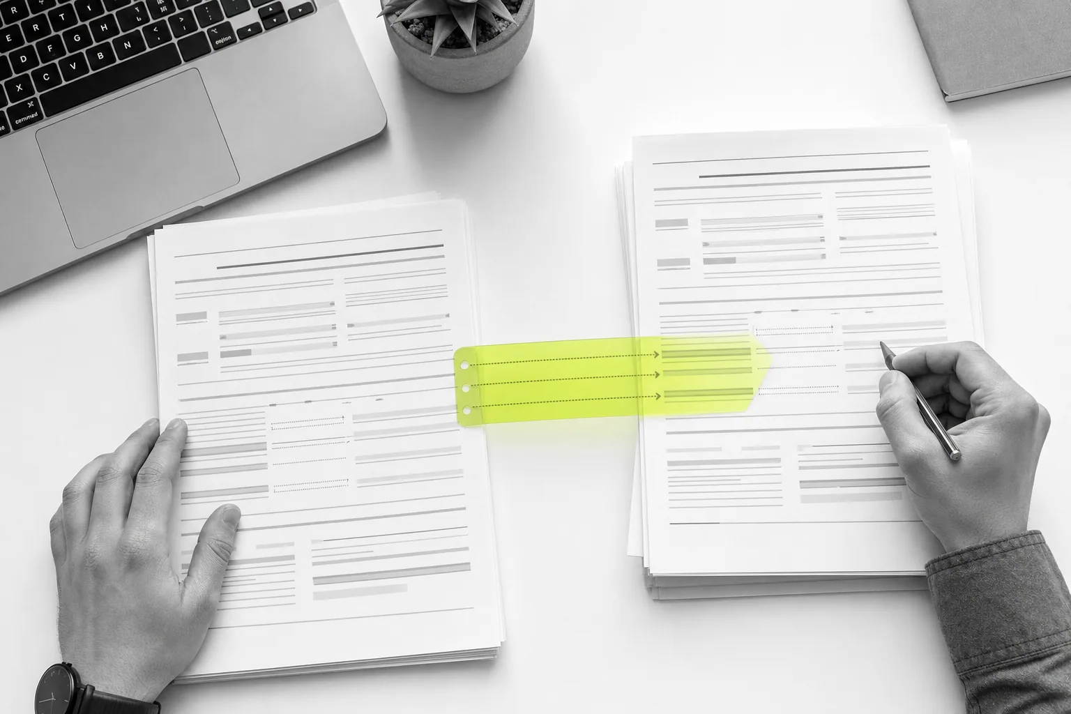 Document fields connected with a citron highlight across two business records