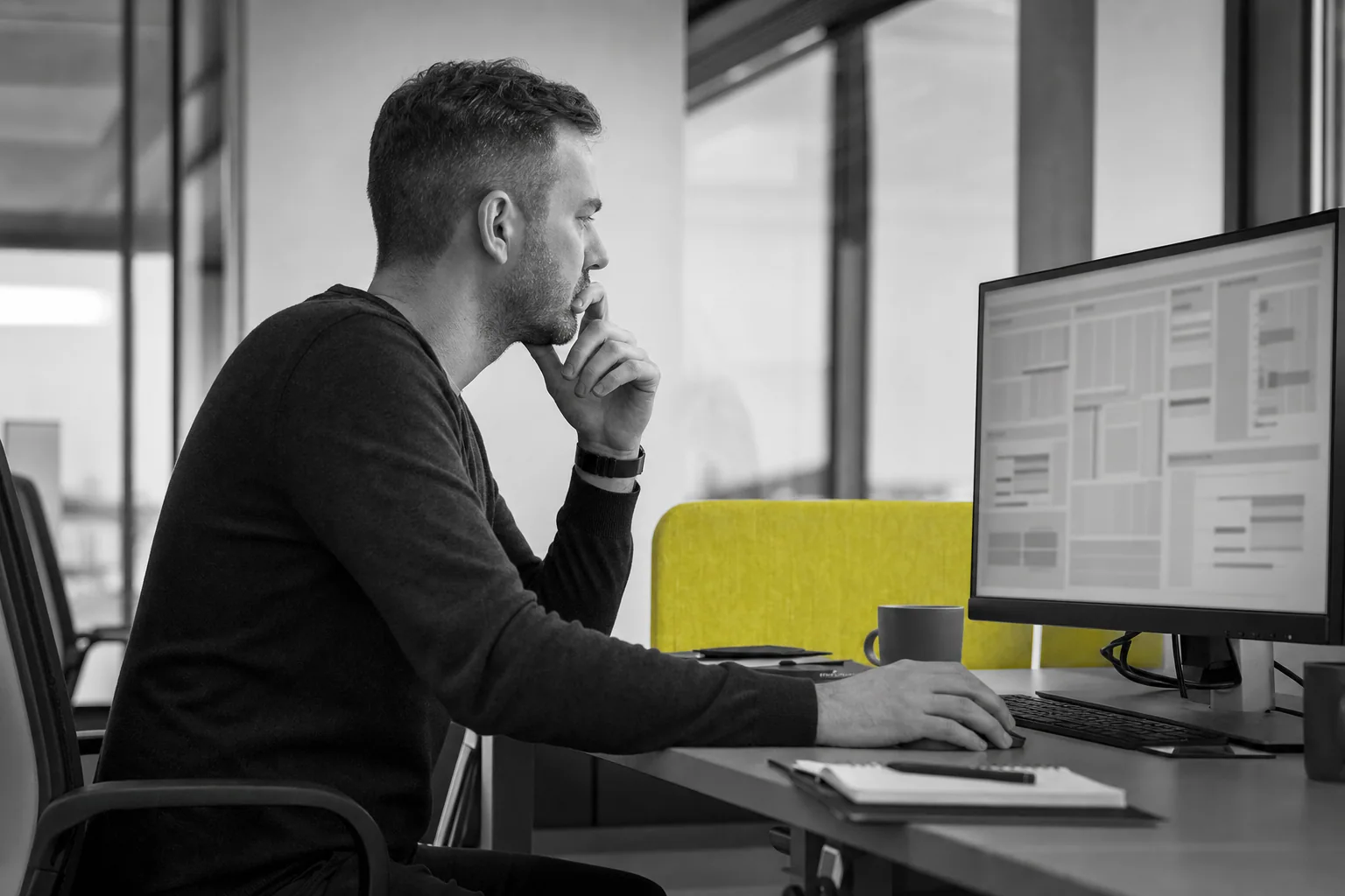 Workstation used to review enterprise data and operational handoffs