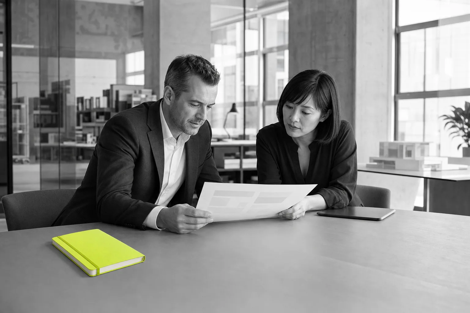 Colleagues reviewing the information behind a business workflow