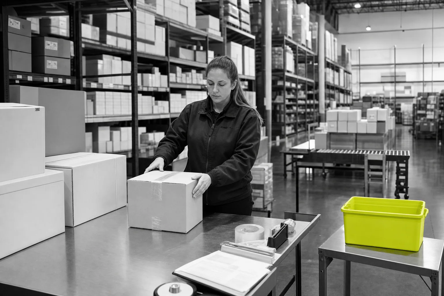 Warehouse dispatch operation preparing goods for the next handoff